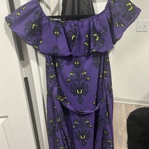 Disney Haunted Mansion Purple Wallpaper Women’s Off the Shoulder Dress